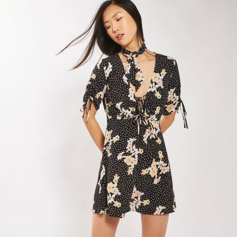 TOPSHOP | FLORAL POLKA DOT TEA TIE DRESS